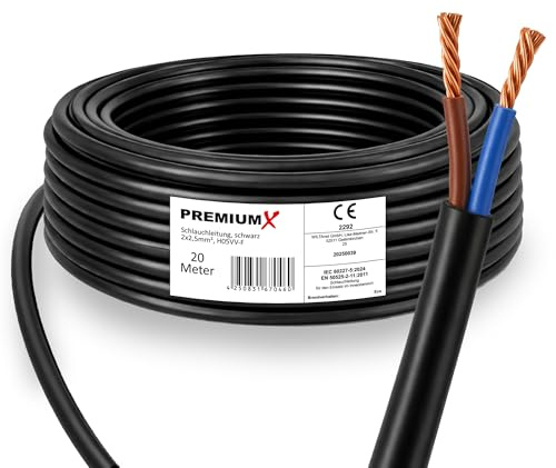 PremiumX Schlauchleitung H05VV-F 2x2,5 mm² - Flexible PVC Anschlussleitung für Elektroanschlüsse im Innenbereich - 20 Meter