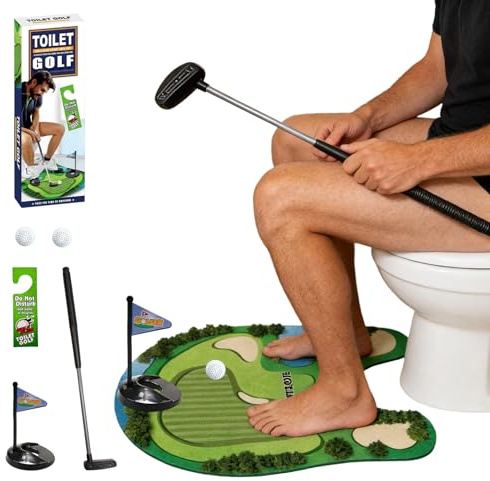 Toilet Golf Game Funny Joke Gifts for Dad Men Husband Boyfriend Grandpa Retractable Putter Balls & Hole Golfs Accessories Novelty Prank Joke Gag Presents for Home Office Leisure