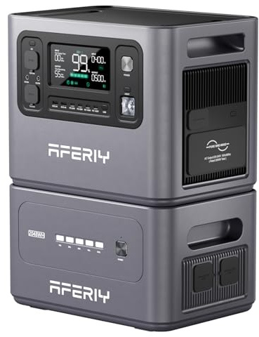 AFERIY 2800W Tragbare Powerstation 2048Whx2,Erweiterbar auf 1,24KWh,camping | Solargenerator 1,3Std Schnellladung, 13 Ausgänge, <10ms USV, mit APP, BMS, für Camping/Wohnmobil/Garten/Notfall