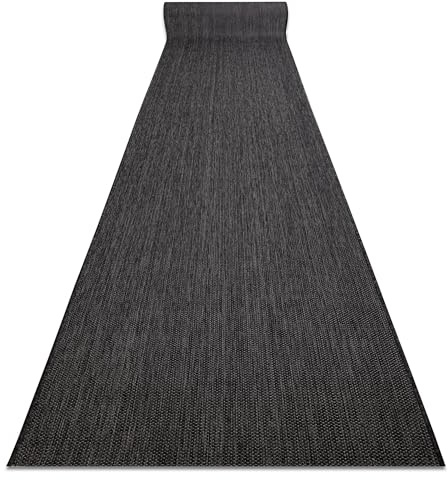 rugsx Teppichläufer SION Sisal Optik, flachgewebter Läufer, strapazierfähig & pflegeleicht, Indoor Outdoor, Küche Flur Balkon Terrasse, schwarz 120x550 cm