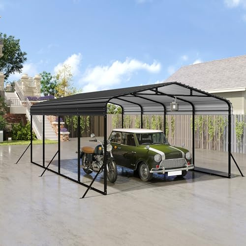 SUBTLETY Carport - Garage per bicicletta in alluminio, 370 x 600 cm, con lamiera d'acciaio colorata, tetto a punta, autoportante, resistente all'inverno, resistente ai raggi UV, tenda da garage per
