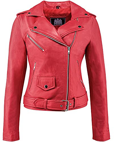 Urban Leather Perfecto Retro Damen Lederjacke Rot Lamm-Nappa, Red, Größe 3XL - 48, UR-197