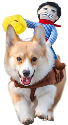 NACOCO Cowboy Rider Hund Kostüm für Hunde Kleidung Ritter Stil mit Puppe und Hut für Halloween Tag Haustier Kostüm (M)