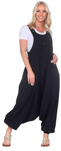 Kunst und Magie Hippie Latzhose Haremshose Hose Psy Goa 70er Overall, Farbe:Black/Schwarz, Größe:L