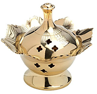 NKlaus encensoir Motif Feuille Support d'encens racuh Trous croisés Laiton doré 7561