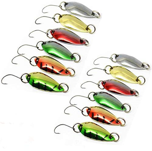 LiGG Cuillère de Pêche à la Truite 3cm/3g Cuillères à Truite Colorée Cuillers de Pêche Leurres à Truite Lure de Peche pour Truite Sandre Brochet (12 pièces/Set, 3cm)