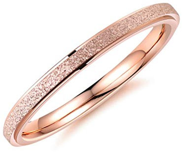 OAKKY 2MM Frotter Mariage Bande Bague Femme Acier Inoxydable Rose Oro Taille 52