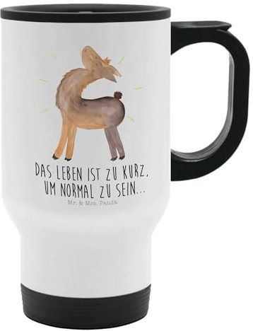 Mr. & Mrs. Panda Thermobecher Lama Stolz - Geschenk, Familie, Tasse mit Deckel, To Go Becher, Isolierbecher, Alpaka, Außenseiter, Thermobecher für