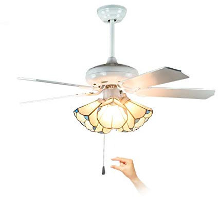 WDBZTJ 42 Zoll Tiffany-Stil Deckenventilator mit Beleuchtung, Dimmbar LED Fan Deckenleuchte mit Glaslampenschirm für Wohnzimmer Schlafzimmer Kinderzimmer Lampe, 5 Holz Flügeln,5lights