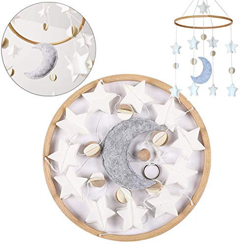Mobile Baby Windspiele, Mobile Babybett Bettglocke Hölz mit Sterne aus Filz Anhänger für Jungen Mädchen, Hängende Bettglocke für Neugeborenen Kinderzimmer Babyzimmer Deko