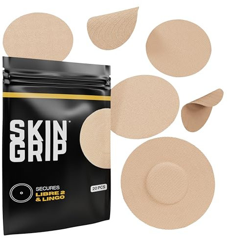Skin Grip CGM Patches for Freestyle Libre (20-Pack), Waterproof & Sweatproof for 10-14 Days, Pre-Cut Adhesive Tape, Continuous Glucose Monitor Protection (Tan)
