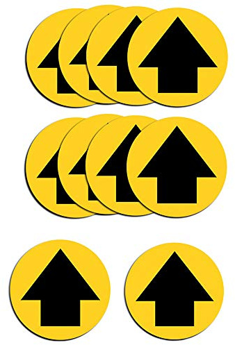 Belons Paquete de 10 calcomanías de suelo de distanciamiento social de 12 pulgadas con dirección de flecha, marcadores de seguridad, autoadhesivos, 30 x 30 cm