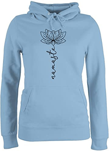 Pullover Damen Hoodie Frauen - und Wellness - Namaste Lotusblüte I Geschenk Yoga - L - Hellblau - sweater mit sprüchen yoga+pullover+damen meditation lotus hoody blumen kapuzenpullover spirituelle