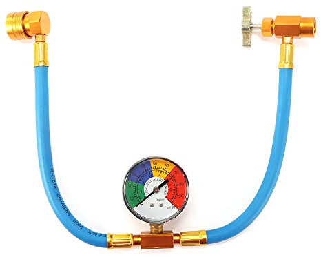 Wovatech Kit de medidor de manguera de medición de recarga de refrigerante de aire acondicionado para automóvil - R134A Tubo de carga de refrigerante de aire acondicionado con adaptador de medidor