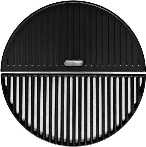 ZLjoint 45,7 cm Halbmond Gusseisen Reversible Grillplatte & Rost für Kamado Joe Classic I, II, III, Stand-Alone, Large Big Green Egg Gusseisen Rost, Vision Grill VGKSS-CC2, B-11N1A1-Y2A Zubehör