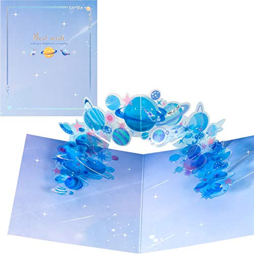 3D Pop-Up Karte Geburtstag mit Umschlag,Blauer Planet Karte,Geburtstagskarte,Glückwunschkarten, Abschluss Karten, Ermutigungskarten, Belohnungskarten für Kinder, Absolventen