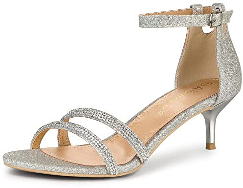 Allegra K Women's Stiletto Kitten Heels Glitter Heel Sandals Silver 5 UK/Label Size 7 US
