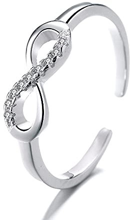 Belons Damen Ring 925 Sterling Silber Zirkonia Unendlichkeitszeichen Ring Offen Verstellbare Infinity Ring für Mädchen Frauen