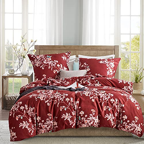 Boqingzhu Bettwäsche Blümchen 200x220cm Rosa Rot Blumen Blumenmuster Blüten Bettwäsche Set Microfaser Bettbezug und 2 Kissenbezüge 80x80cm mit Reißverschluss