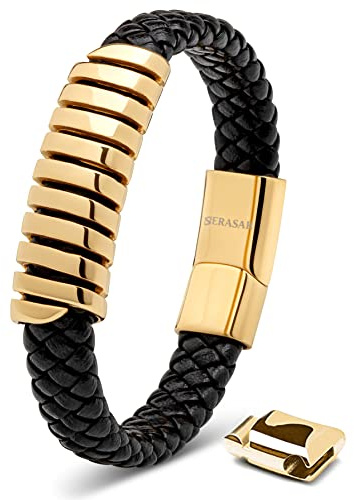 SERASAR Premium Lederarmband für Männer | Magnetverschluss aus Edelstahl in Schwarz, Silber & Gold | Inklusive Schmuckschachtel | Tolle Geschenkidee