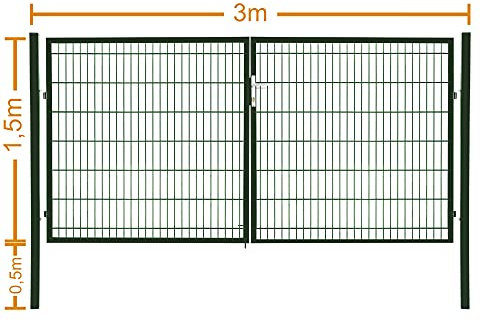 Doppelflügeltor Flügeltor Einfahrtstor Gartentpforte Doppeltor Hoftor Gartentor, Farbe:Grün, Gartenpforte Breite:3x1.5m