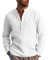 LVCBL Mens Henley Shirt Cotton Long Sleeve Summer Grandad Collars Casual Beach White 2XL