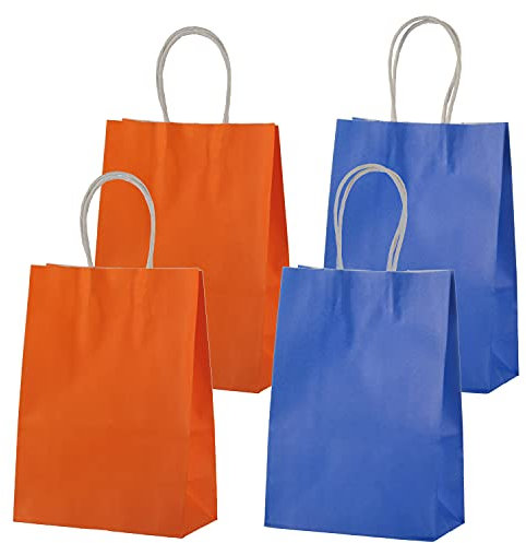 MISU Papiertüten, Partygeschenktüten, Kraftpapier, Geschenktüten mit Griff, klein, 21,6 x 15,9 x 8,1 cm, 16 Stück (orange, blau)