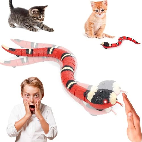 Pipihome Spielzeugschlange Katze, USB Aufladung Smart Sensing Schlangen Spielzeug, Interaktives Katzenspielzeug Elektrisch Schlange, Schlange Spielzeug für Katzen Streich, Interaktive Spielzeug