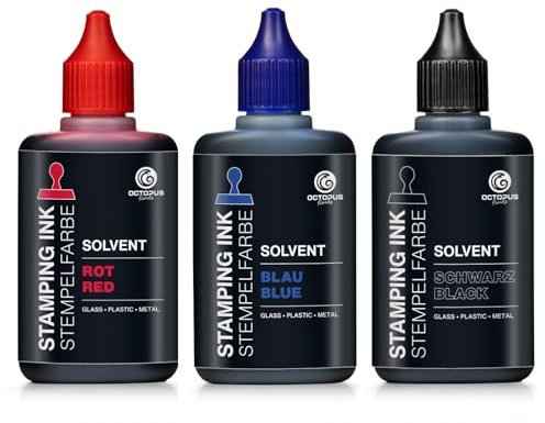 Octopus Solvent Stempelfarbe für glatte Untergründe, Stempeltinte, 3x 50 ml Set