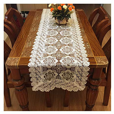EHOMERY Moderne Tischdecken, Tischband 40 cm Breit Stil 3 Quadratische Hohle Spitze Tischläufer Polyester 40X220CM