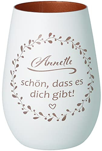 Goodtimes Windlicht Schön, DASS es Dich gibt mit individuellem Namen Weiß & Bronze