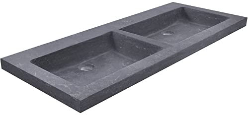 Saqu DoppelWaschbecken ohne Hahnloch 120x46x5 cm - Schiefer Schwarz - Waschbecken für Unterschrank, Waschtisch für Badmöbel Set
