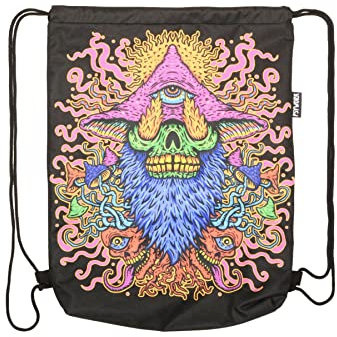 PSYWORK Schwarzlicht Turnbeutel Rucksack Neon Mushroom Earth Troll UV-aktiv