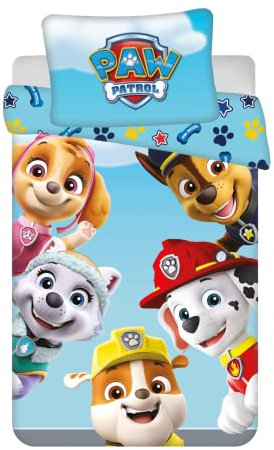 Jerry Fabrics Baby Kinder Bettwäsche Wendemotiv Paw Patrol Skye Everest Rubble Chase Marshall Team Bezug Bettdecke 100 x 135 cm + Bezug Kopfkissen 40 x 60 cm, 100% Baumwolle