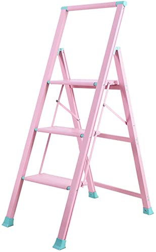 Pink Three Step Ladder&Four Step Ladder,Girls' Dormitory Stepladders Household Metal Ladder Safety Stepladder Step Ladder