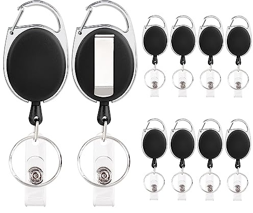 Segus Portachiavi Retrattile, 10 Pezzi Porta Badge, Bobina Badge con Clip, Ganci Retrattile Resistente per Ufficio, Scuola e Viaggi (60cm Cordino in Nylon)