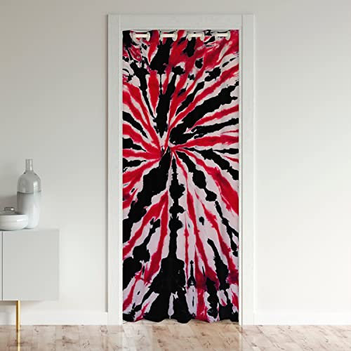 Loussiesd Tie Dye Doorway Curtain Privacy Insulated Thermal Curtains for Bedroom Black Red Trippy Swirl Door Cover Curtain Room Divider Curtain Cover 30%-50% Blackout Curtain Back 86x203cm 1 Panel