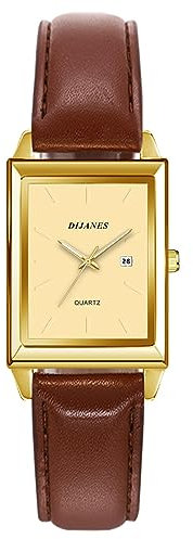 JewelryWe Uhren Damen Leder Rechteckig - Elegant Datum Kalender Analog Quarz Armbanduhr Frauen Lässige Uhr mit Rechteckigem Zifferblatt und Braun Leder Armband