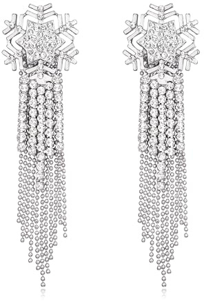 EVER FAITH Schneeflocke Quaste Ohrringe für Damen Mädchen, Strass Kristall lange Wasserfall Perlen Fransen Kronleuchter Tropfen Statement-Ohrringe Weihnachten Urlaub Schmuck klar Silber-Ton