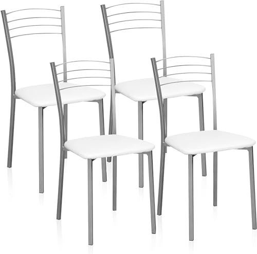 HOGAR24 ES | Pack de 4 Sillas para Cocina | Sillas Comedor | Modelo Nova | Sillas Metalicas | Acabado en Gris y Blanco | Medidas: 40 cm (Ancho) x 41 cm (Largo) x 85 cm (Alto)