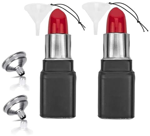 DEAUVIOR Tragbare rote Lippenstift-Alkoholflasche aus Edelstahl, 118 ml, mit Stahltrichter, lustige Trinkflaschen für Frauen und Mädchen, Party-Geschenk (2)