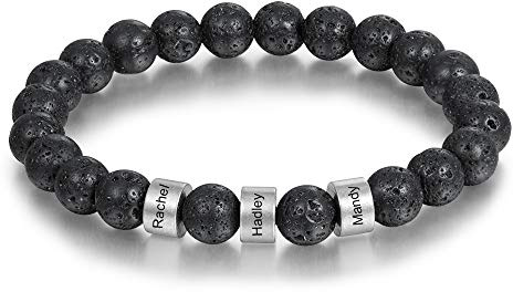 Dreamgem Perlenarmband für Männer natürliches Vulkangestein Armband für Herren mit Namen Gravur mit Edelstahl Perle Geschenk für Freund Ehemann Vater