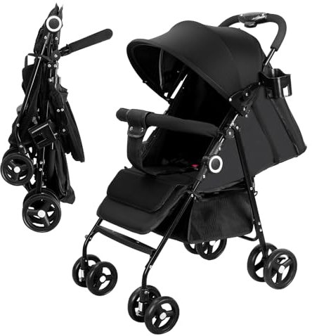 Vinteky Carrito de bebé, Silla de Paseo Ligera Plegable para Bebé de 0-36 Meses Carga 25 kg, Carro Bebe con Arnés, Respaldo Reclinable Cesta y Portavasos