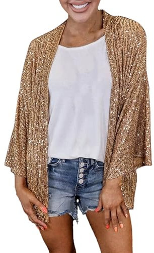 Kostüme & Blazer für Damen Pailletten Blazer Damen Silvester Outfit Glitzer Gold Cardigan Disco Jacke Silber Pailettenjacke Goldene Hemd Schwarz Blouson Elegant Bolero Party Glitzersakko Oberteil