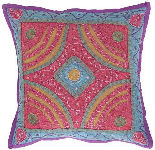 GURU SHOP Unikat Patchwork Dekokissenhülle, Indische Boho Kissenhülle - Violett, Baumwolle, 40x40x0 cm