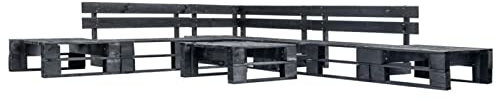Rantry Gartenmöbel-Set aus Paletten, 6-teilig, Holz, Schwarz, Set mit Tisch und Stühlen, Dekoration für Terrasse, Hof, Balkon, Gartenmöbel