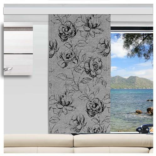 SeGaTeX home fashion Deko-Paneele Ilvy Rose Caravan-Flächengardine in grau Wohnmobil-Flächenvorhang mit Blumen-Muster Webware Maßangertigung Höhe x Breite 40-80 x 20 cm