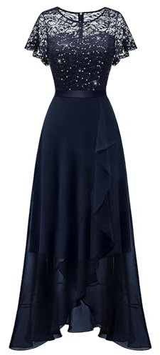 Berylove Cocktail Paillettenkleid Lang Kleid Vokuhila Kleid Prom Dress Abschlussball Kleider Brautkleider Grosse Grössen Ball Kleid RBLP7051XP Navy XXXL