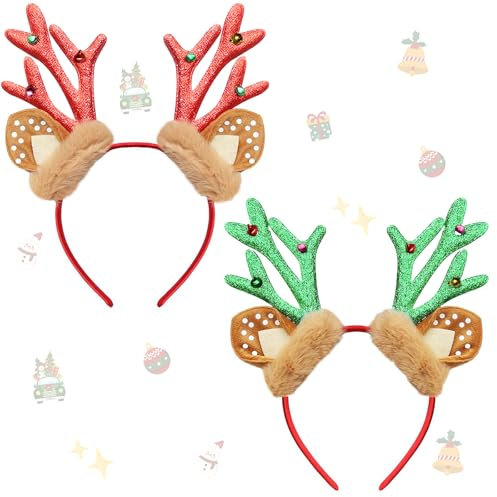 Rentier Haarreif Weihnachten,2 Stück Weihnachts Haarreif Weihnachtshaarreifen Erwachsene,Haarreifen Weihnachten Haarschmuck Für Kinder Weihnachtsfeier,Rentier Weihnachts Kopfschmuck Accessoires Damen
