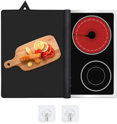 Alfombra para placas de inducción, 62 x 53 cm, cubre placa de cocción de inducción, cubierta de mesa de cocción eléctrica, alfombra de protección para estufa de cristal antideslizante (negro